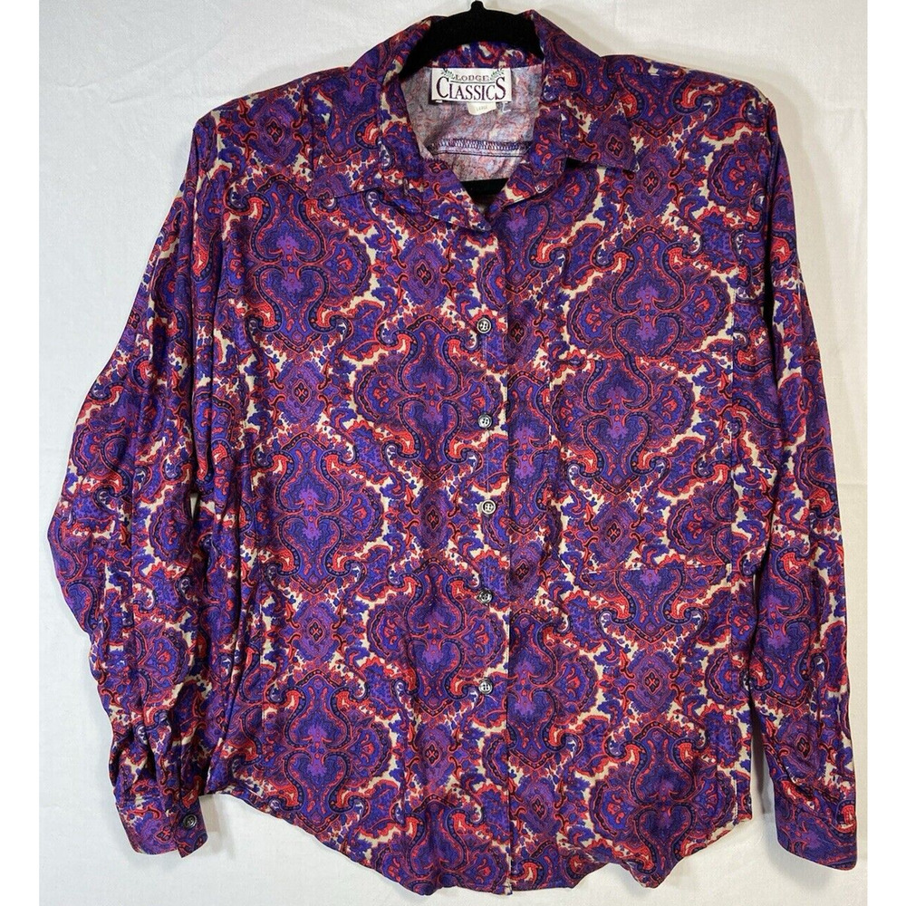 Vintage Lodge Classics Large Shirt Ditsy Purple Artsy Floral Pattern Button Up